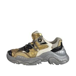 Nº21 Billy Silver Gold Leather Low Top Lace Up Athletic Sneakers Shoes 39.5 US 9